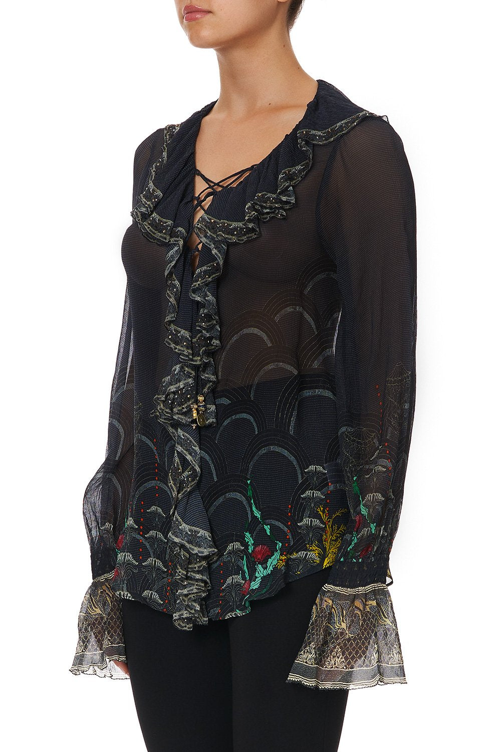 LACE UP RUFFLE BLOUSE WISE WINGS