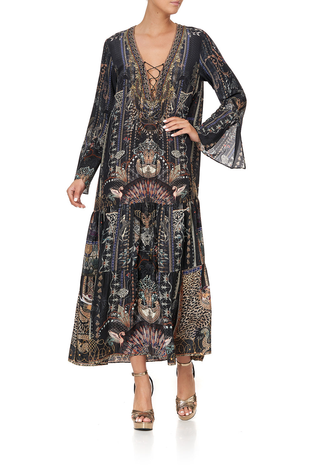 LACE UP DRESS WITH TIERED HEM SON OF SEVEN QUEENS