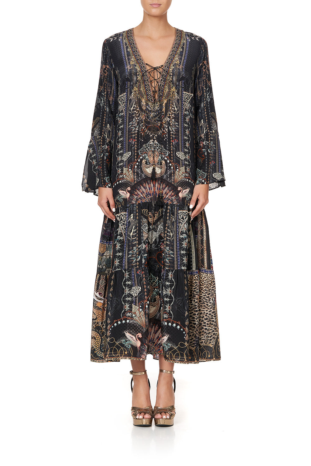 LACE UP DRESS WITH TIERED HEM SON OF SEVEN QUEENS