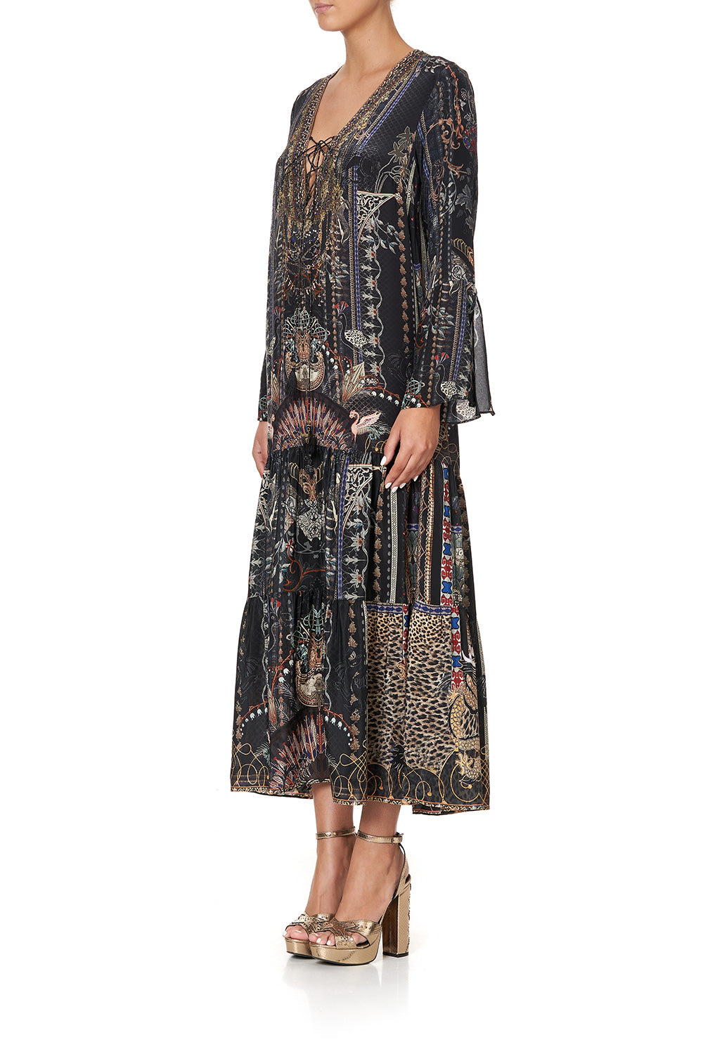 LACE UP DRESS WITH TIERED HEM SON OF SEVEN QUEENS