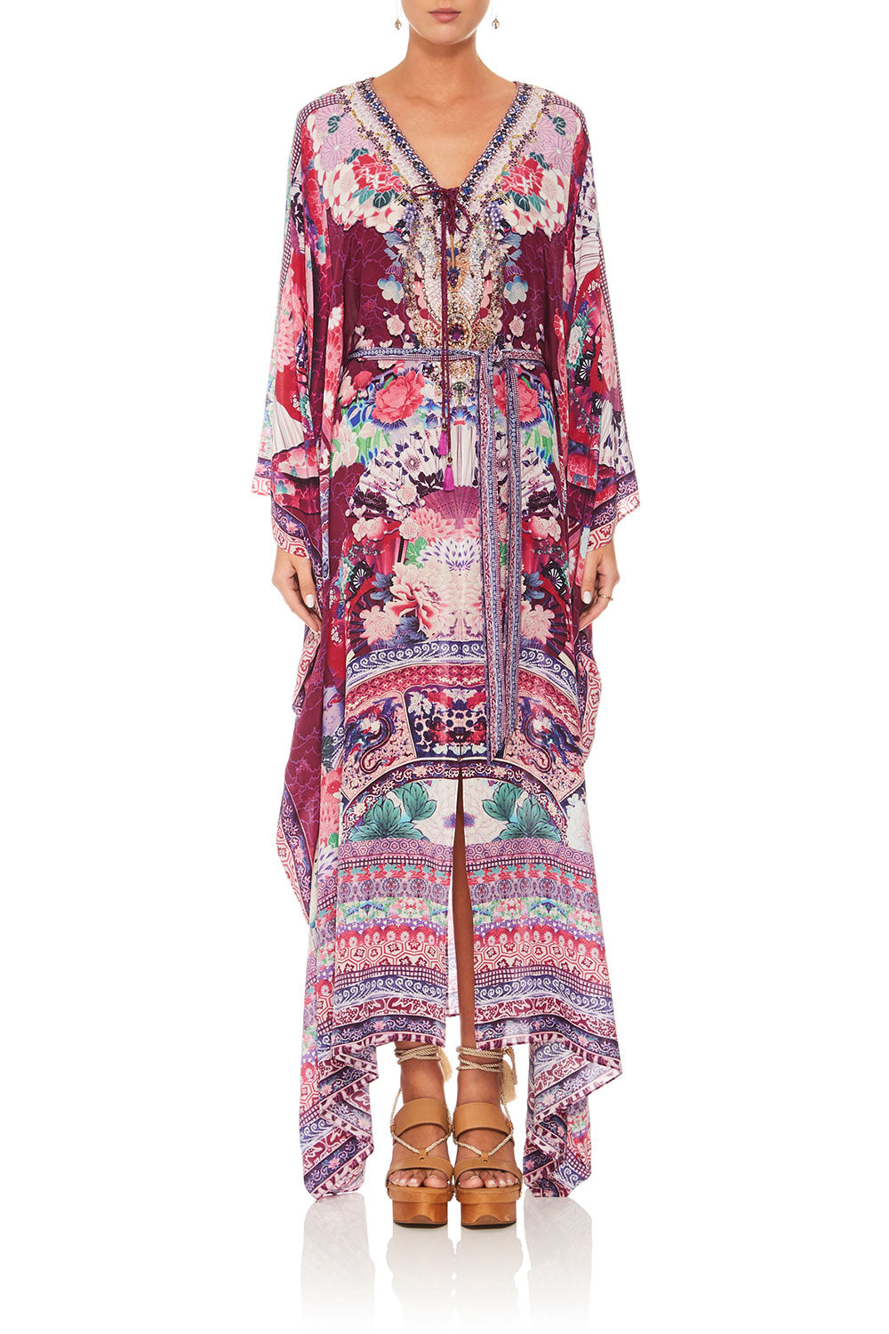 CAMILLA LITTLE OSAKA GIRL SPLIT HEM LACE UP KAFTAN
