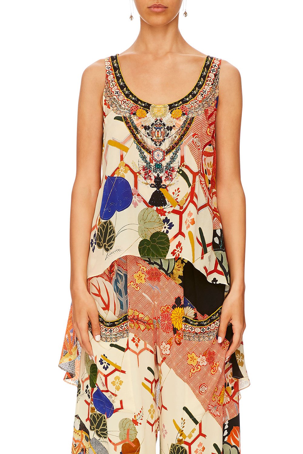 CAMILLA KISSING THE SUN LONG BACK SCOOP NECK TOP