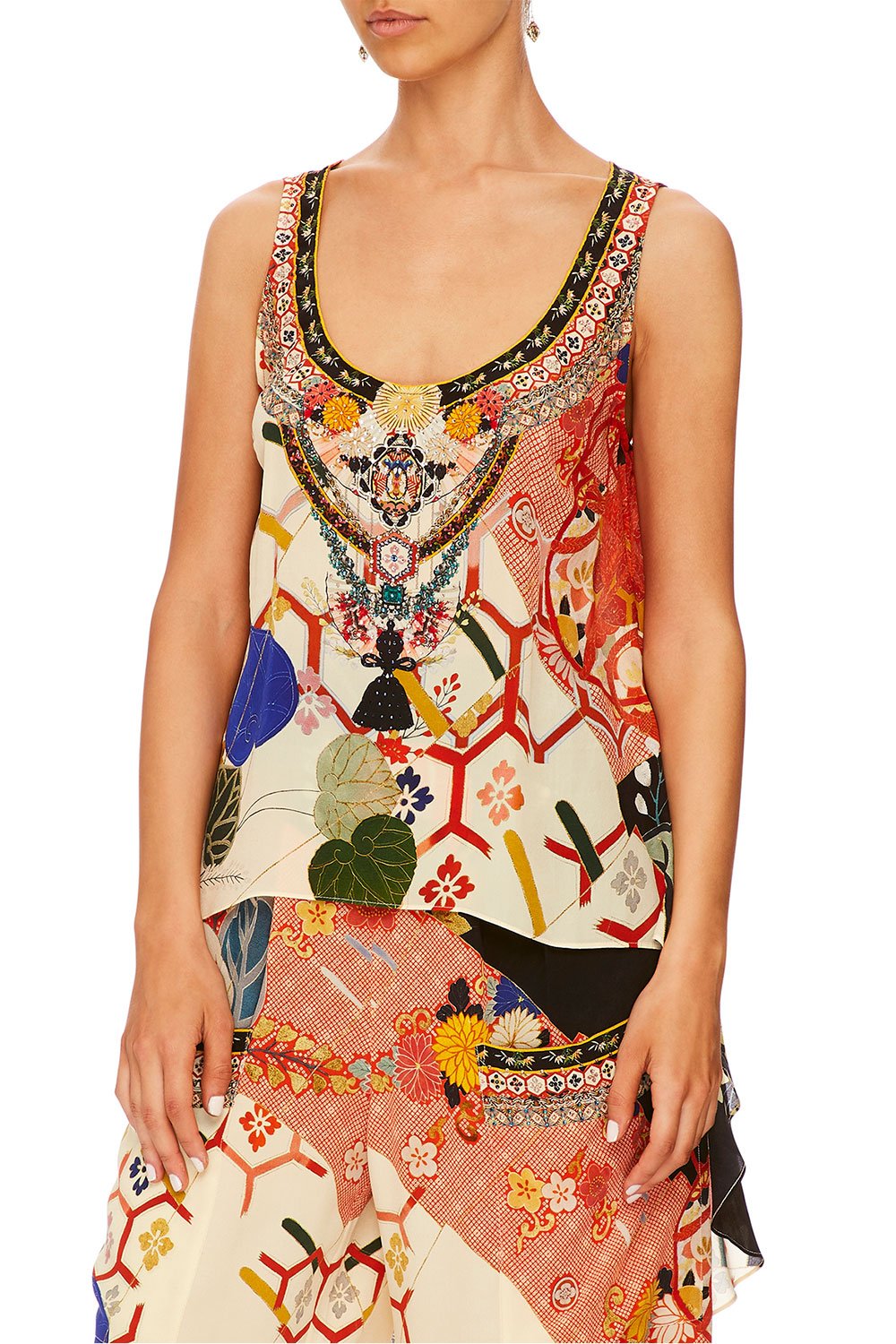 CAMILLA KISSING THE SUN LONG BACK SCOOP NECK TOP