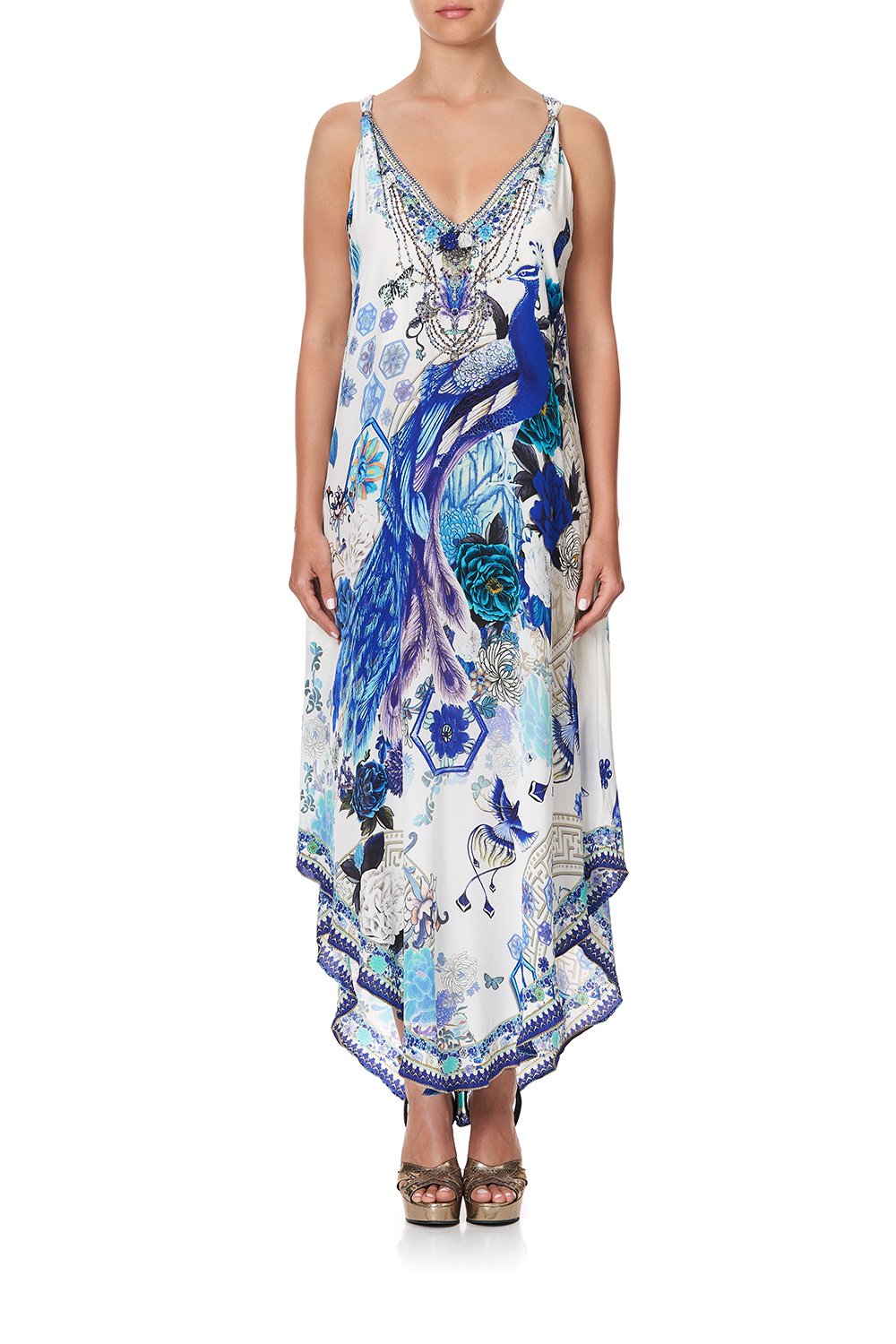 LONG DRESS WITH STRAP BEAD DETAIL WHITE SIDE OF THE MOON