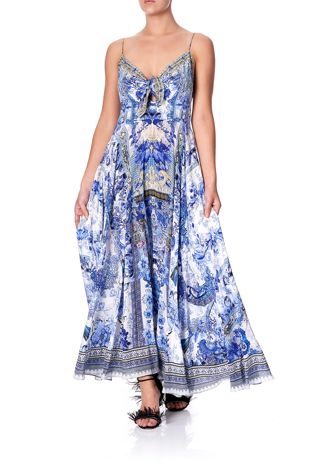 LONG DRESS WITH TIE FRONT PAINTED PROVINCIAL