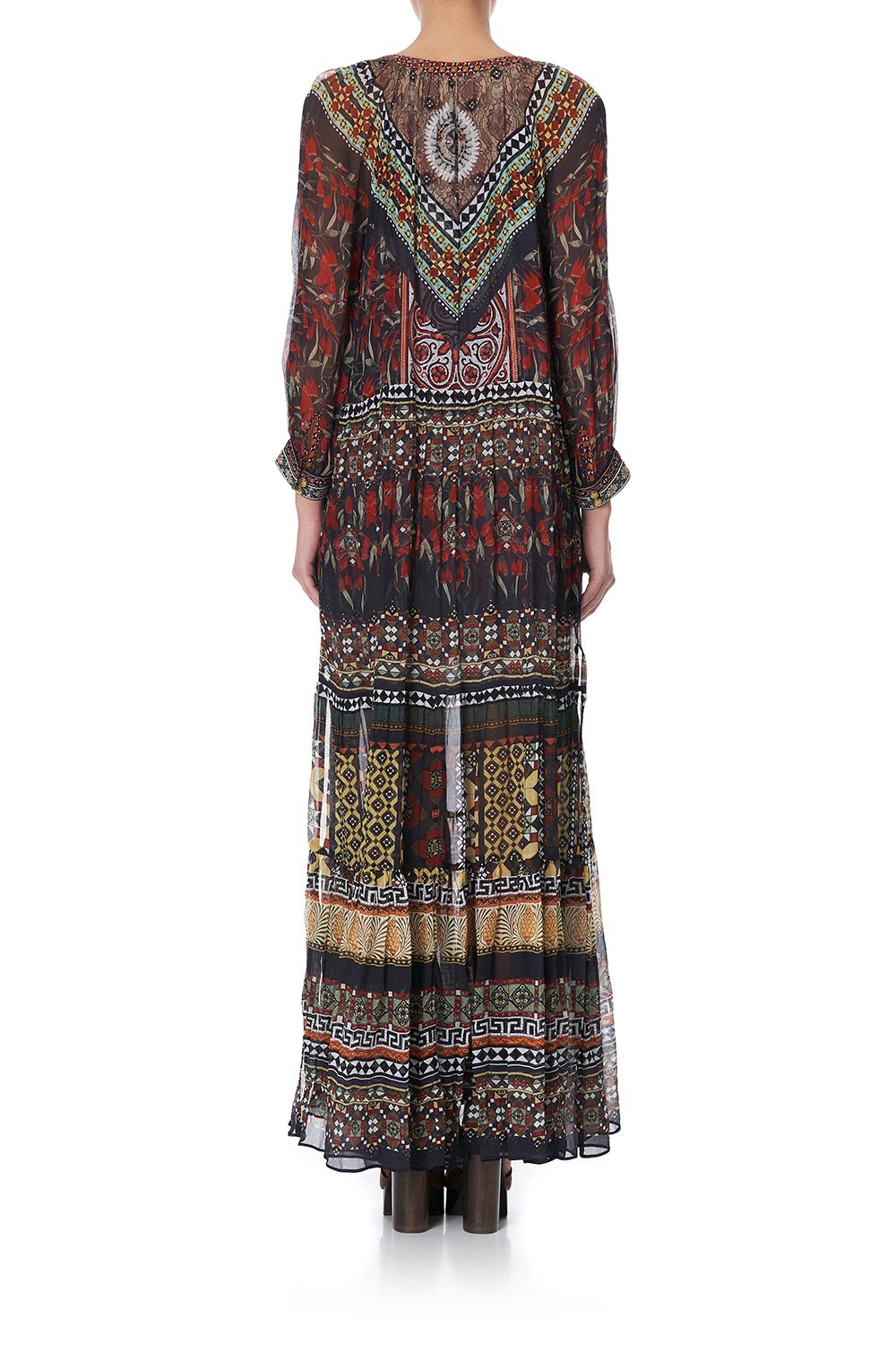 LONG GATHERED PANEL DRESS PAVED IN PAISLEY