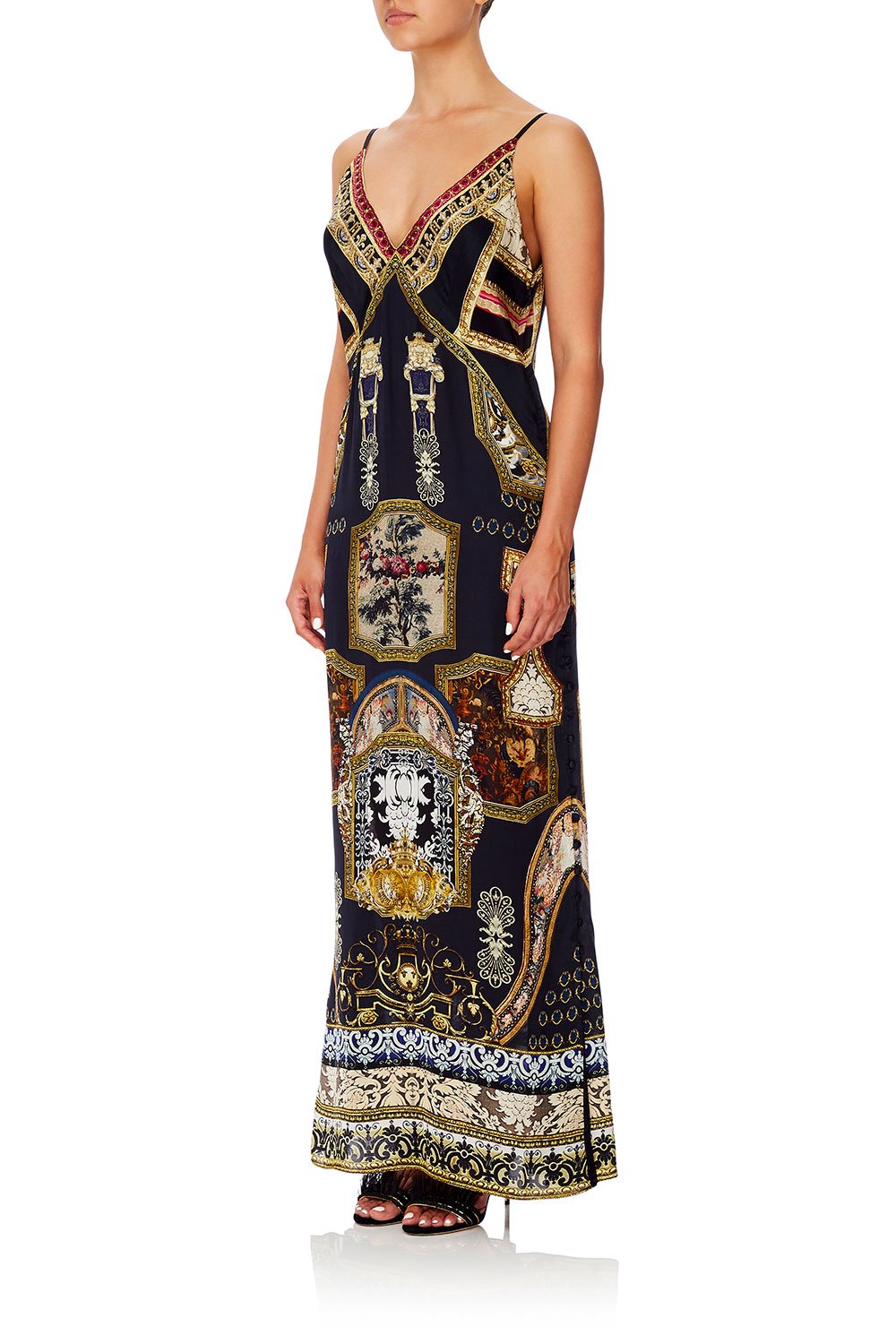 CAMILLA LONG GODET SLIP DRESS MIDNIGHT MEETING