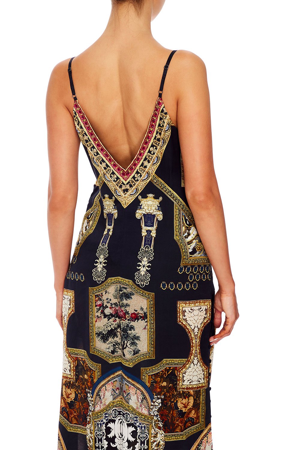 CAMILLA LONG GODET SLIP DRESS MIDNIGHT MEETING