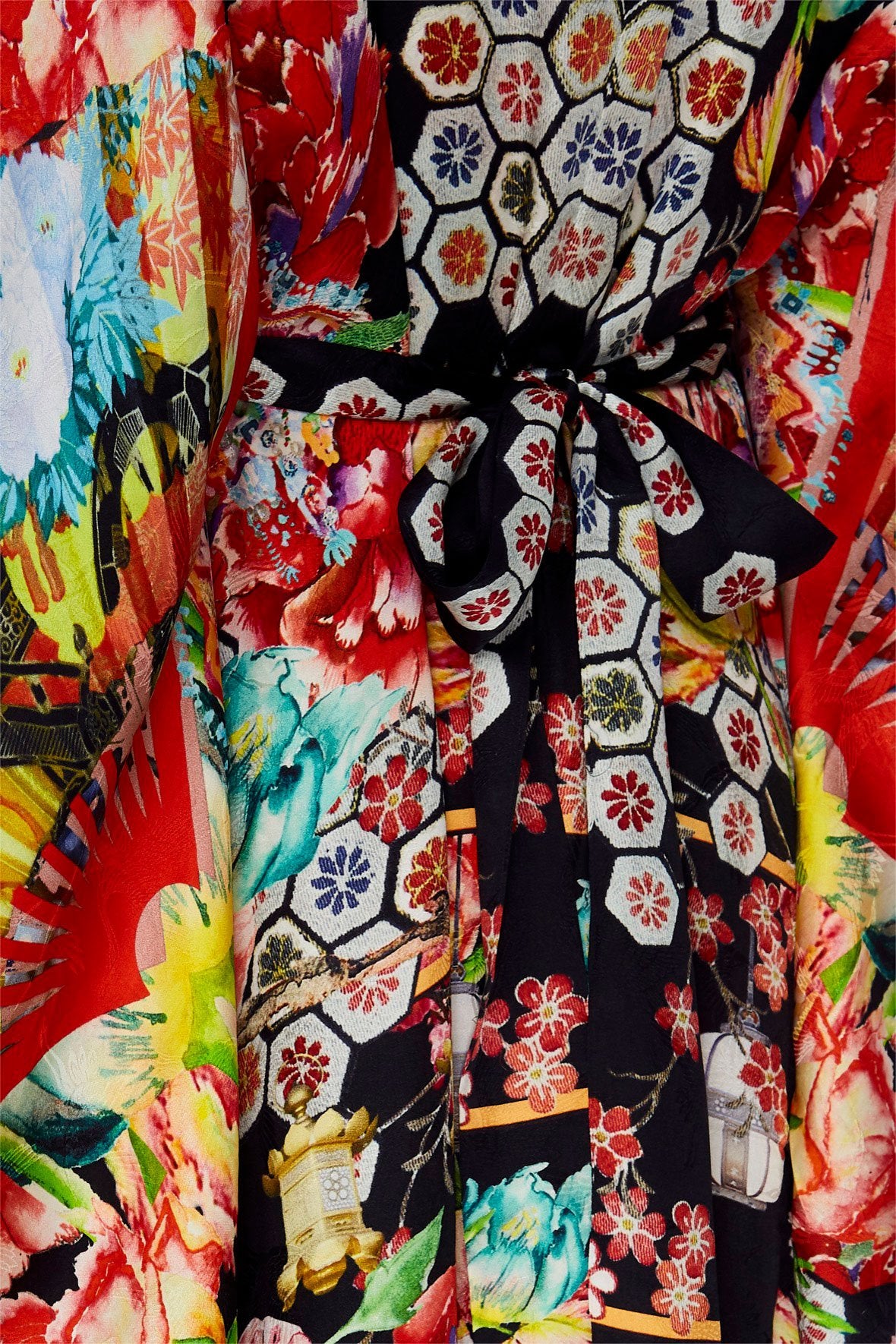 LONG KAFTAN WITH WAISTBAND PAINTED LAND