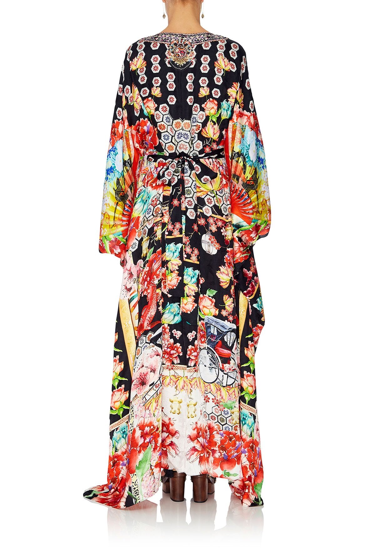 LONG KAFTAN WITH WAISTBAND PAINTED LAND