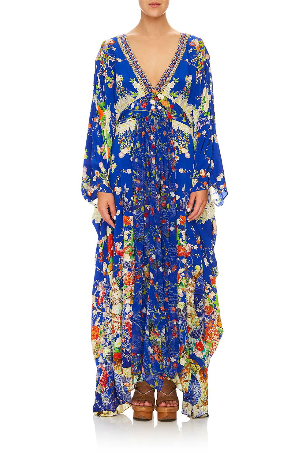 CAMILLA LONG KAFTAN WITH WAISTBAND PLAYING KOI