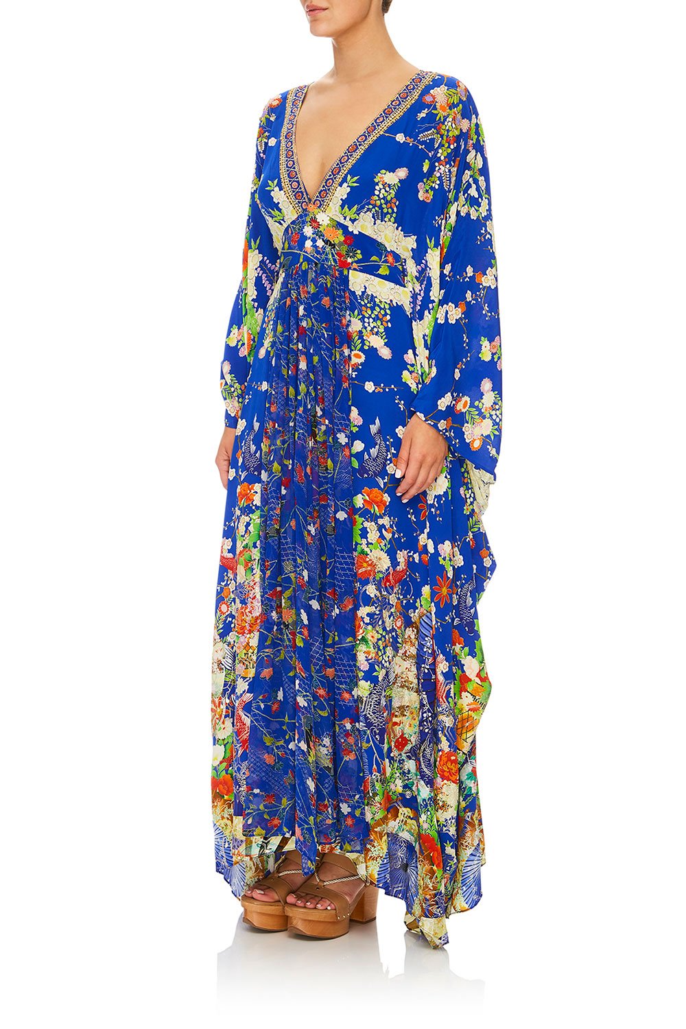 CAMILLA LONG KAFTAN WITH WAISTBAND PLAYING KOI