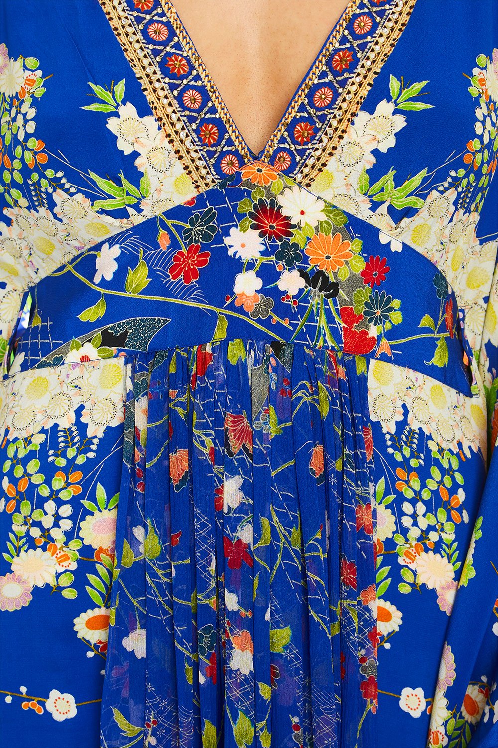 CAMILLA LONG KAFTAN WITH WAISTBAND PLAYING KOI