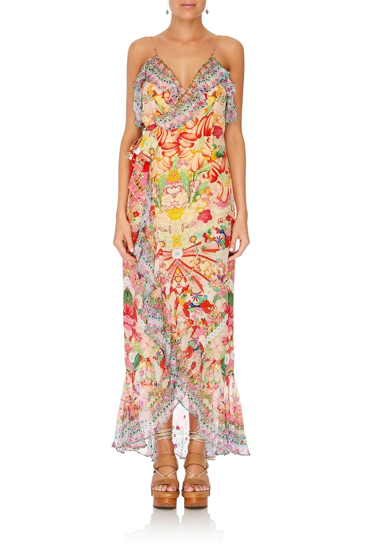 LONG WRAP DRESS WITH FRILL KIMONO KISSES