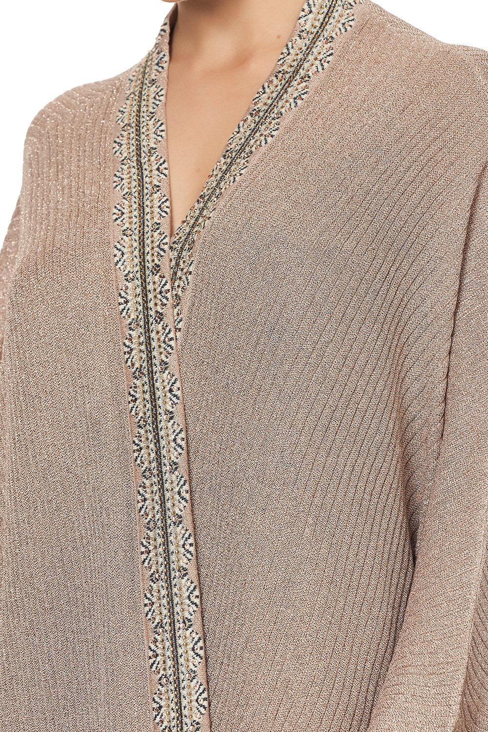METALLIC KNIT PONCHO WITH TASSELS COASTAL TREASURE