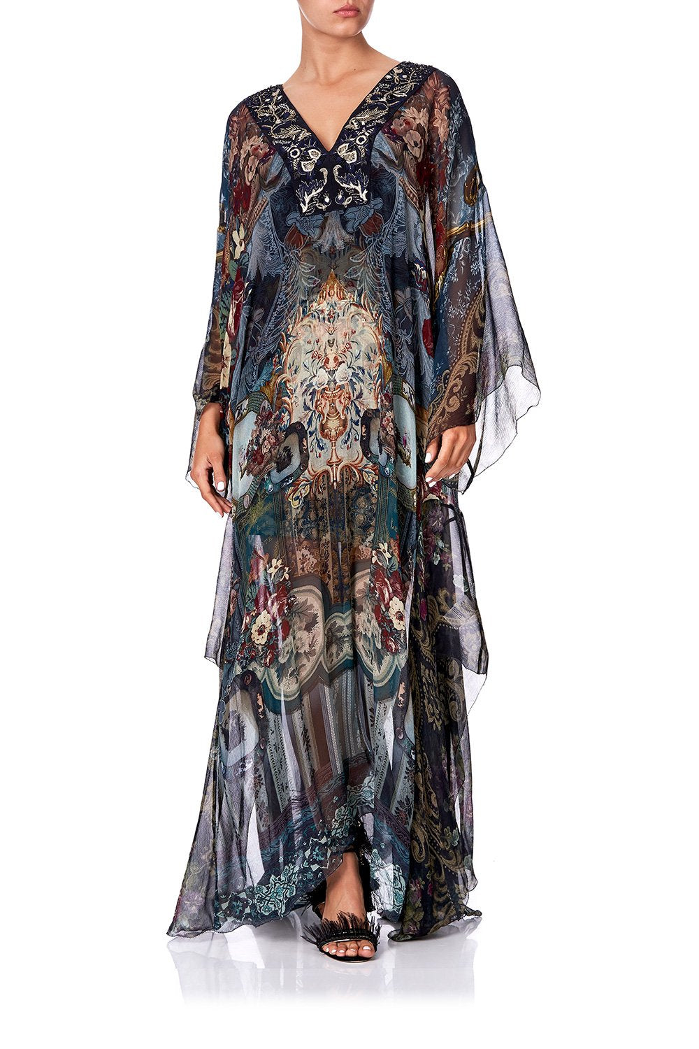 SHEER KAFTAN WITH TIE AND SLIP HOTEL BOHEME