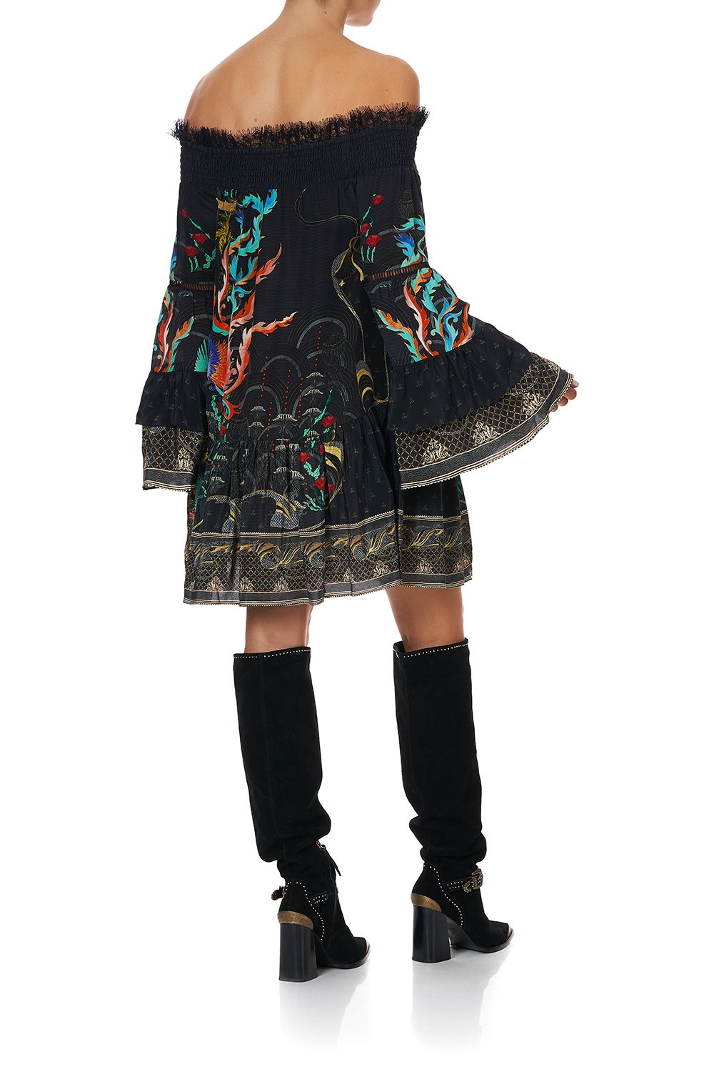 OFF SHOULDER DRESS WITH SMOCKING WISE WINGS