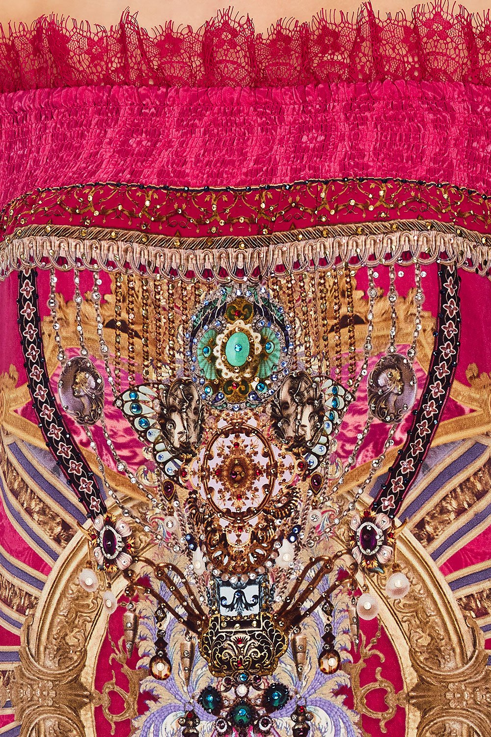 CAMILLA OFF SHOULDER DRESS WITH SMOCKING LOUNGE HOUR