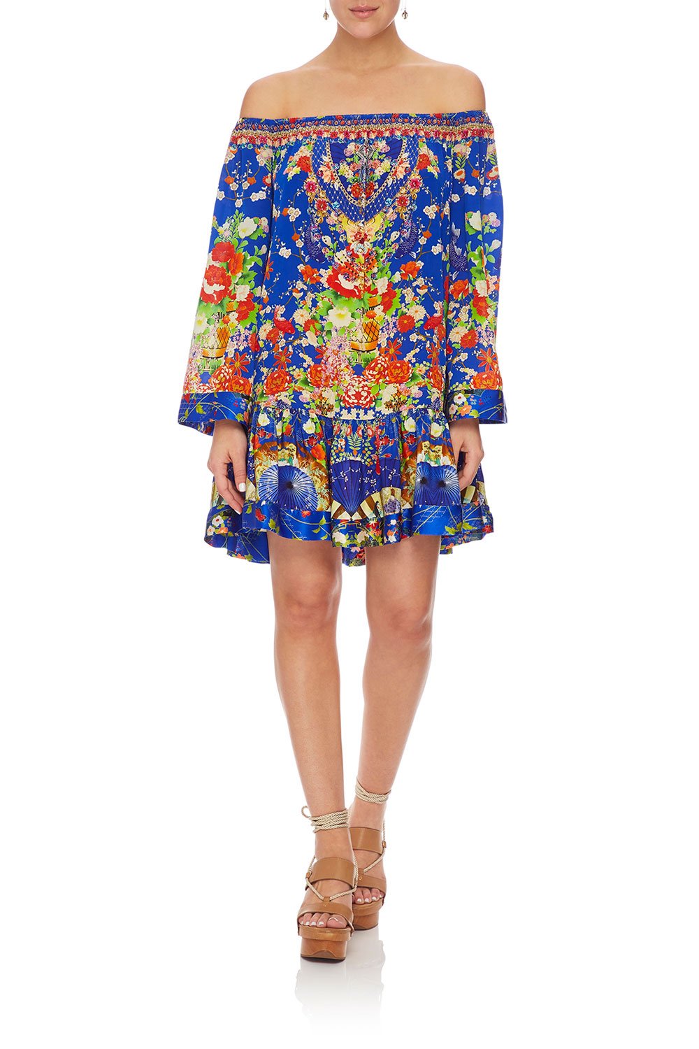 CAMILLA OFF SHOULDER FRILL HEM DRESS PLAYING KOI