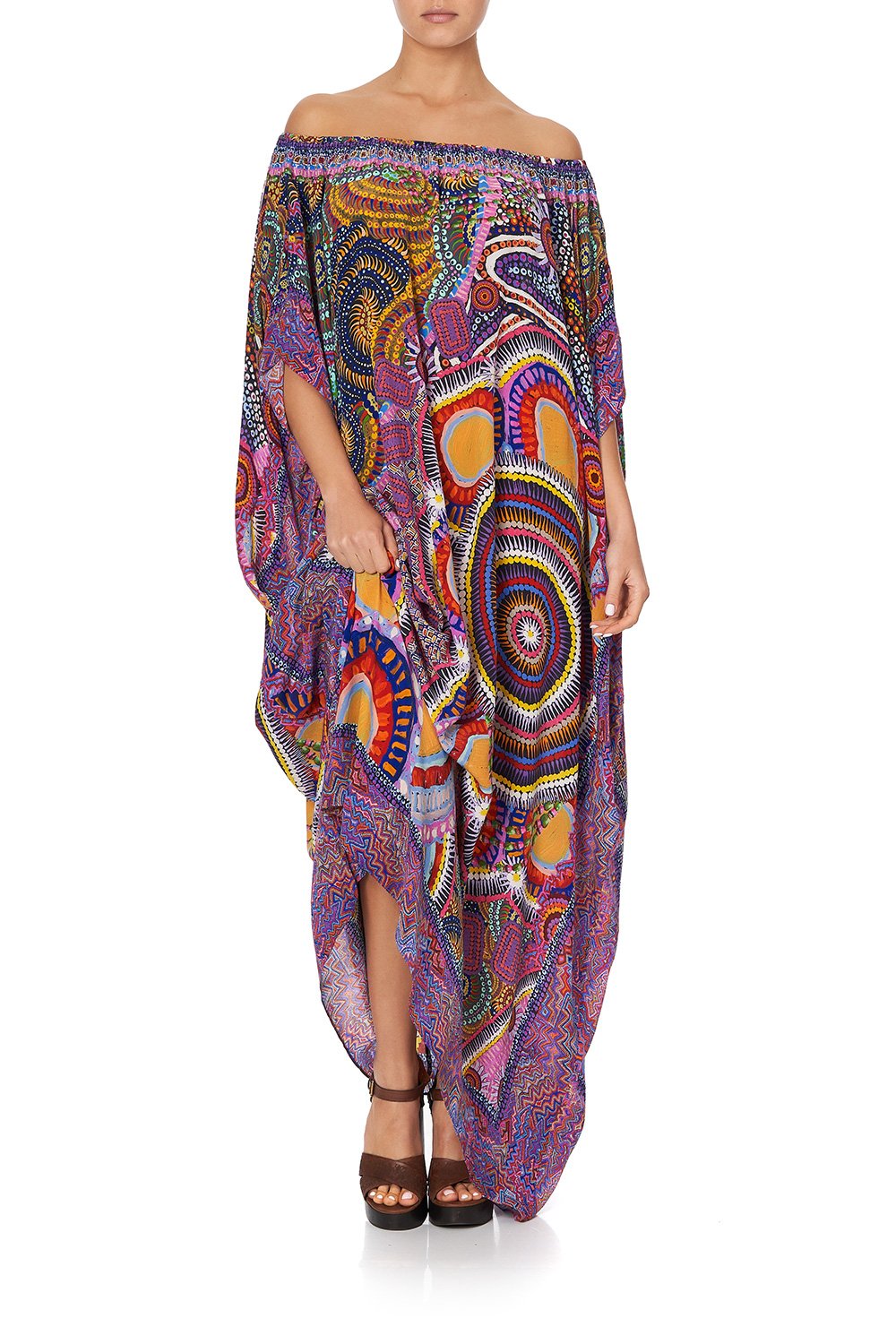 OFF SHOULDER KAFTAN WITH SPLIT WARLU DREAMING