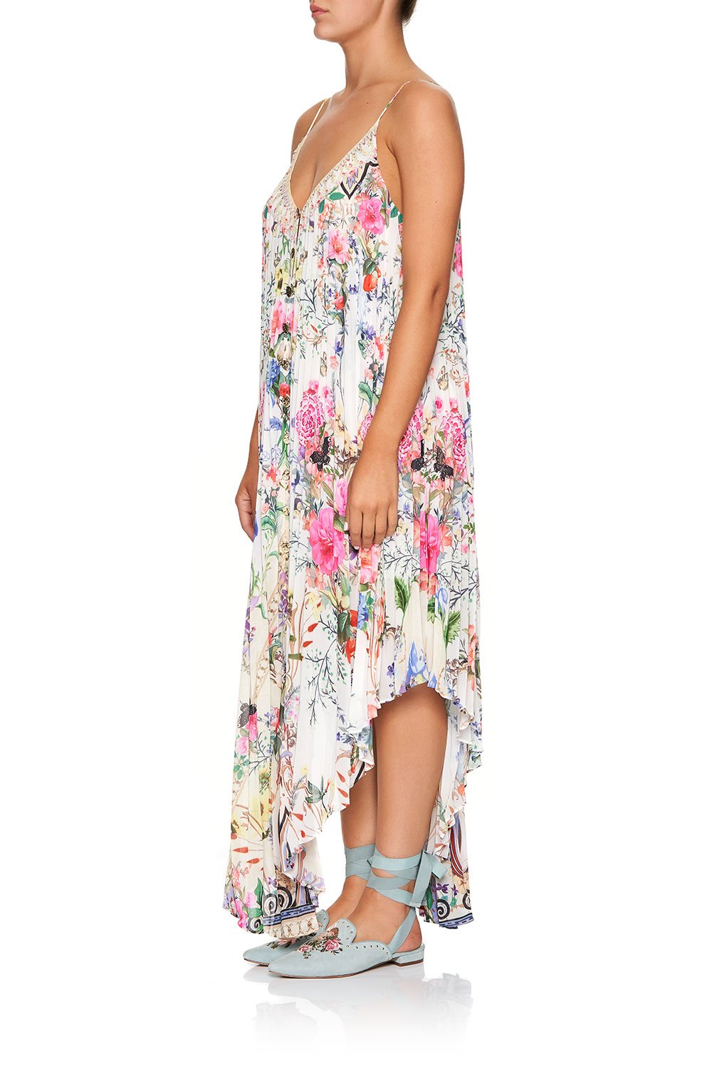 PLEATED BUTTON FRONT SLIP DRESS BOHEME