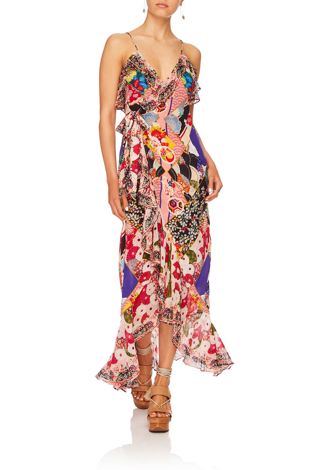 CAMILLA POSTCARDS FROM MARS LONG WRAP DRESS WFRILL