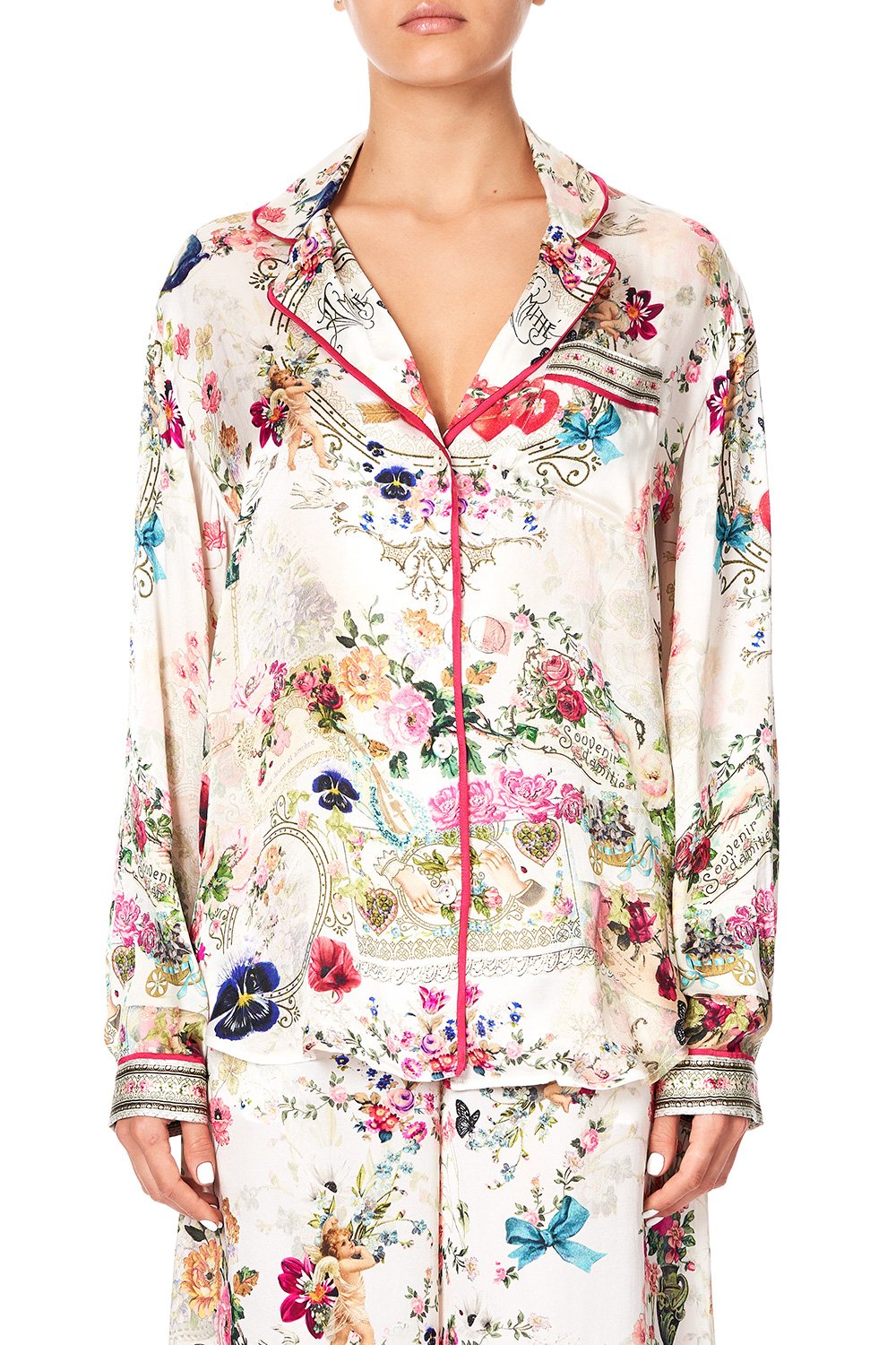 SLEEPWEAR PJ SHIRT WITH PIPING JARDIN POSTCARDS