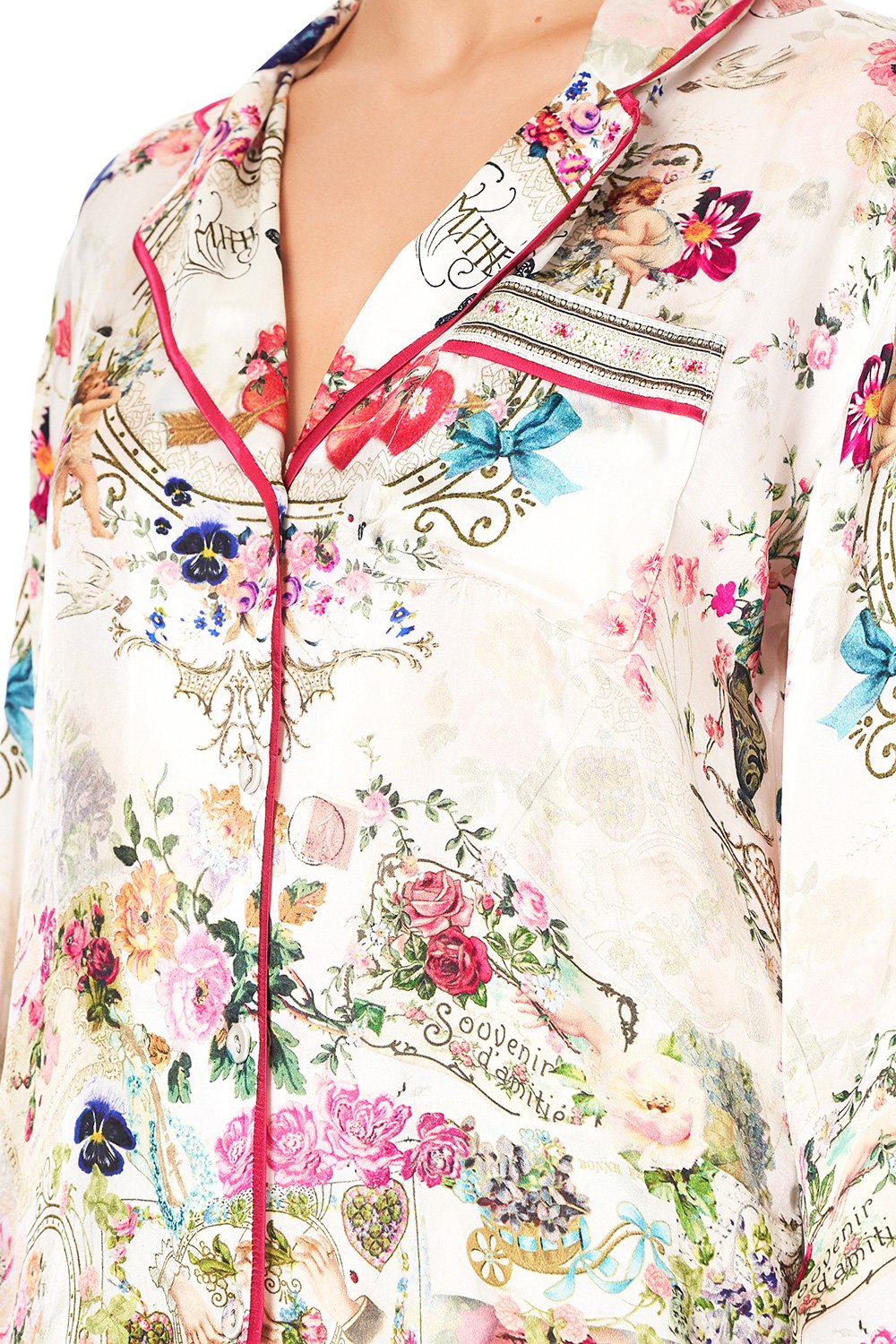 SLEEPWEAR PJ SHIRT WITH PIPING JARDIN POSTCARDS