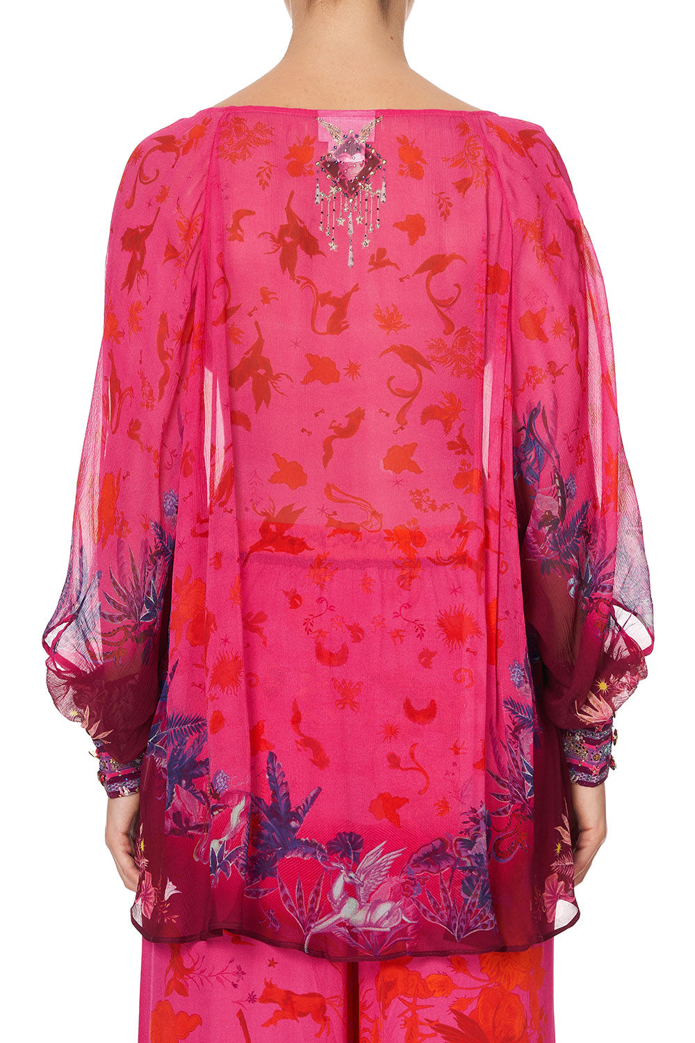 RAGLAN SLEEVE BUTTON UP TOP TROPIC OF NEON