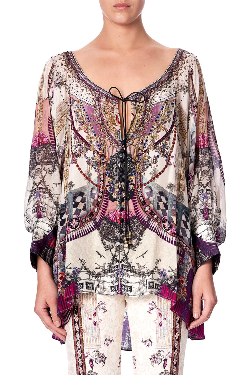 RAGLAN SLEEVE BUTTON UP TOP VIOLET CITY