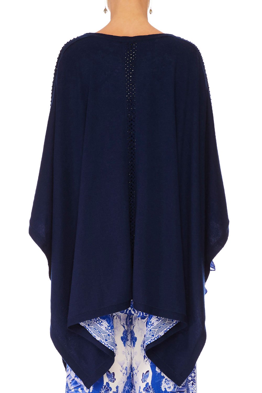 CAMILLA THE FAN SEA ROUND NECK PONCHO W FULL LINING