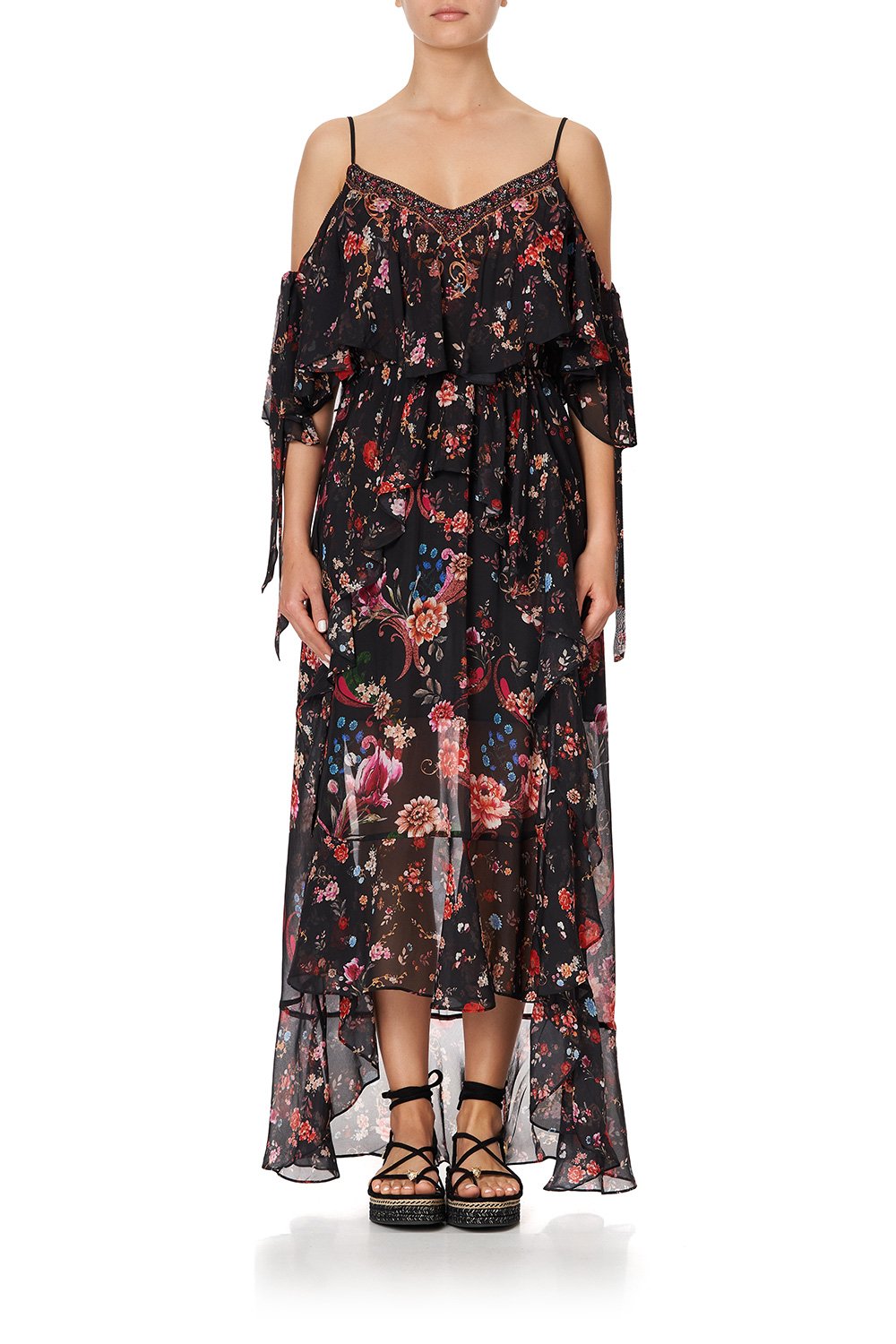 RUFFLE DRESS WITH TIE SLEEVE A GIRL LIKE YOU