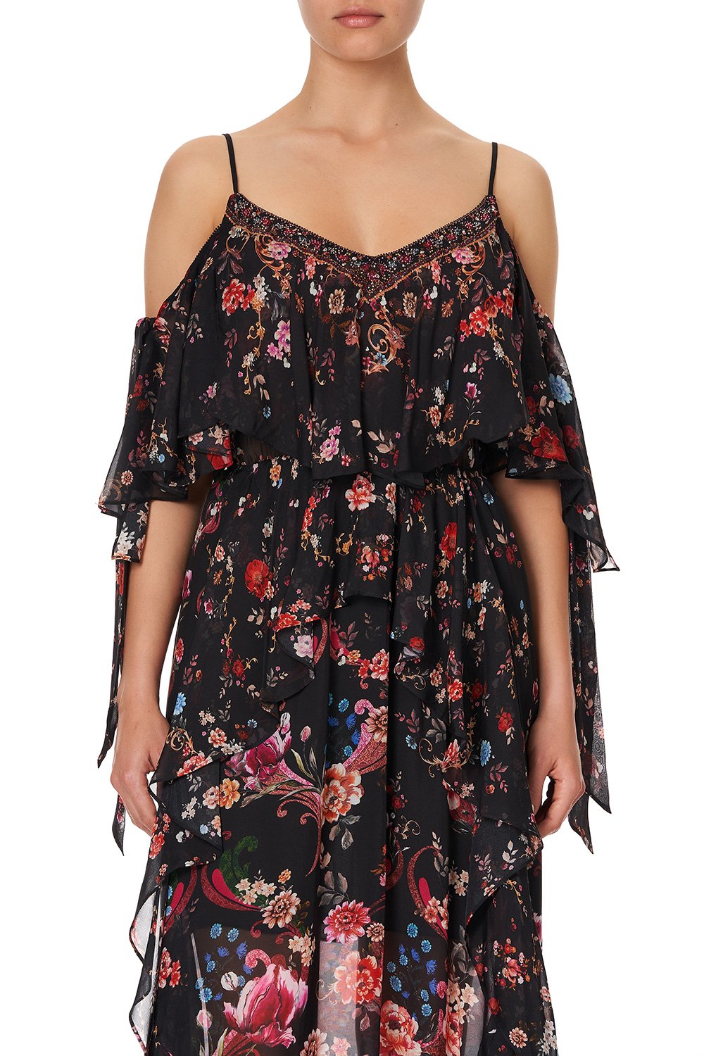 RUFFLE DRESS WITH TIE SLEEVE A GIRL LIKE YOU