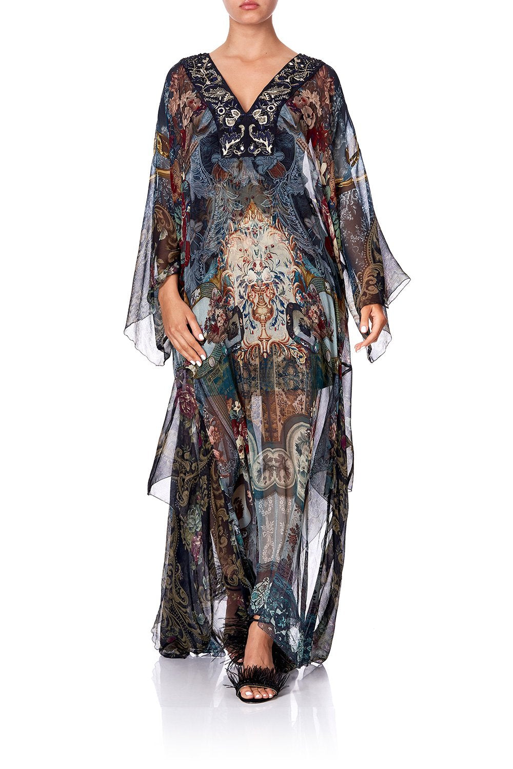 SHEER KAFTAN WITH TIE AND SLIP HOTEL BOHEME