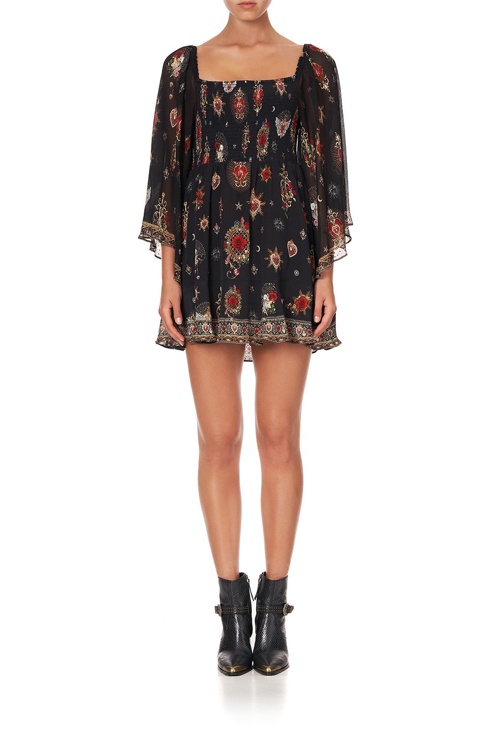 SHIRRED BODICE MINI DRESS MONTAGUES CAPULET