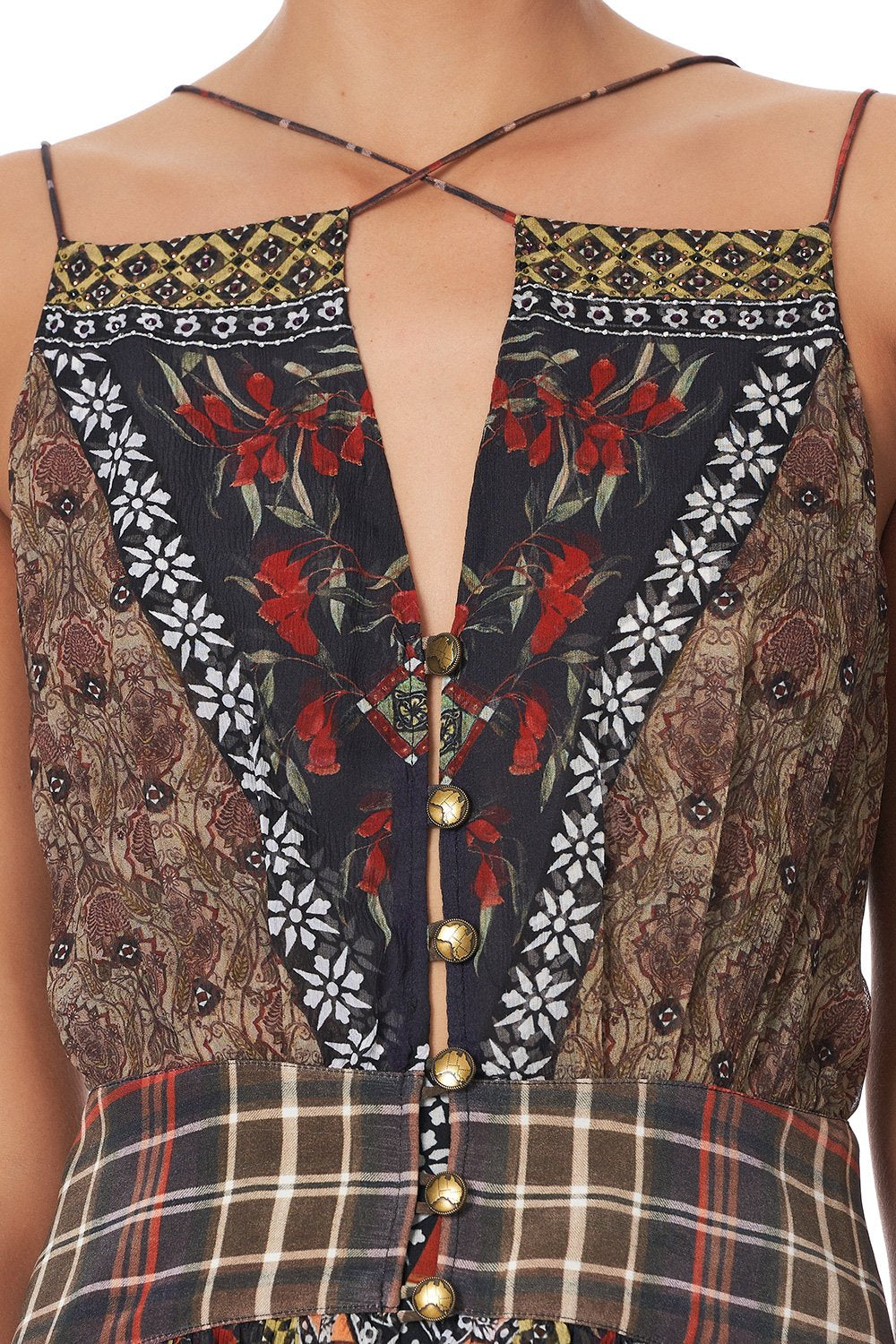 SHORT DRESS WITH SHAPED WAISTBAND PAVED IN PAISLEY