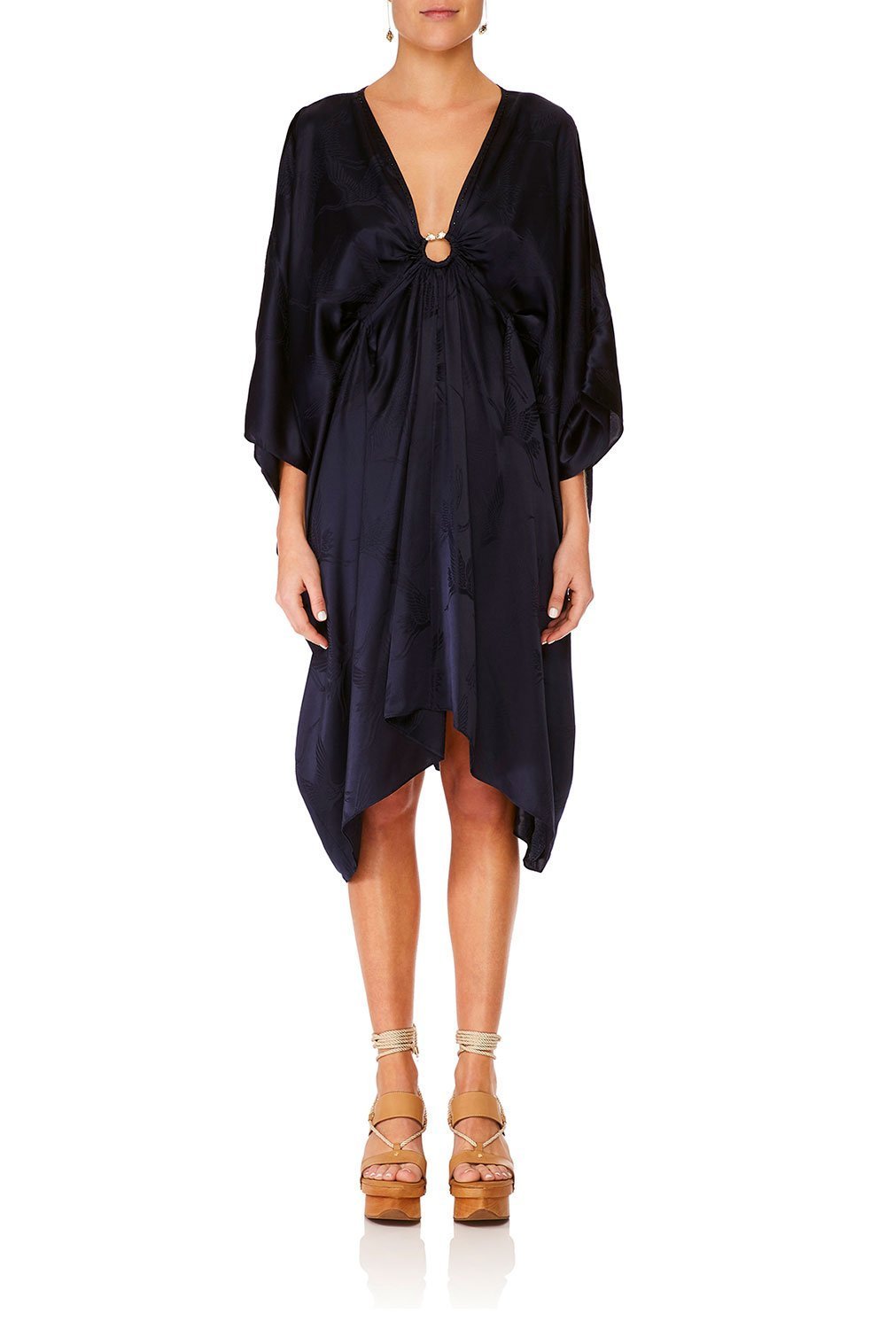 CAMILLA SOLID NAVY SHORT KAFTAN W HARDWARE