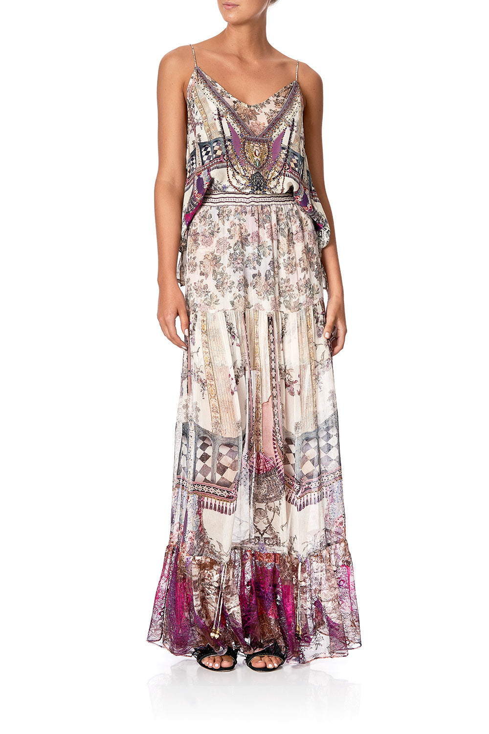 TIERED SKIRT WITH TIE UP DETAIL VIOLET CITY