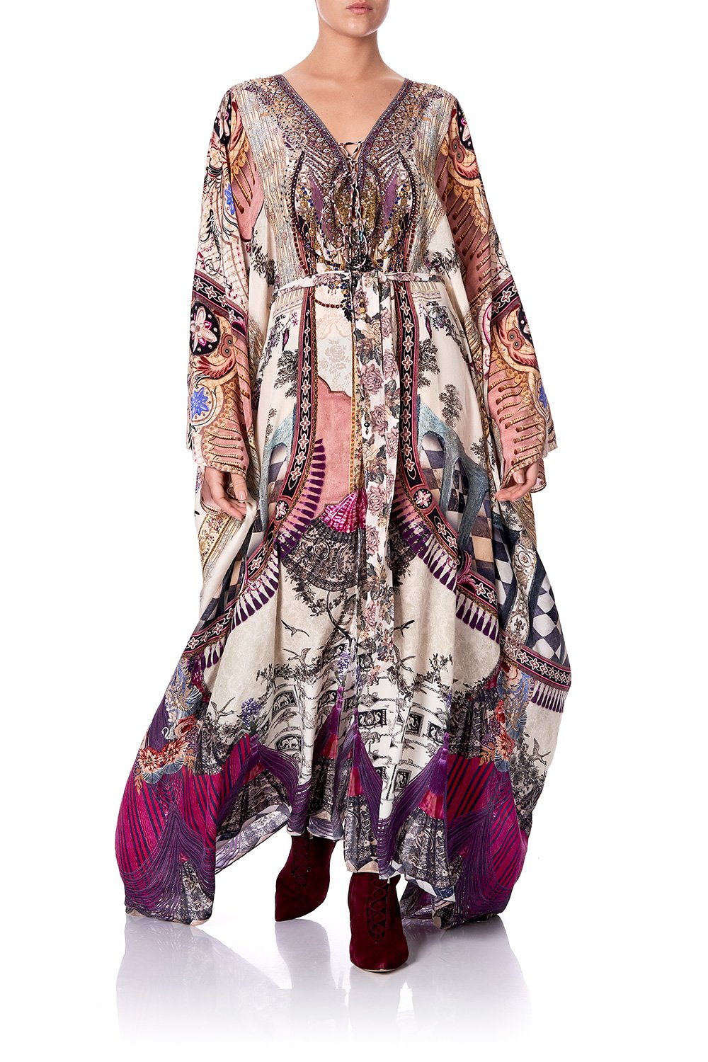 SPLIT HEM LACE UP KAFTAN VIOLET CITY
