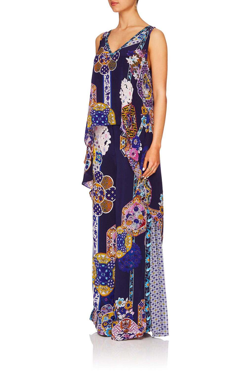 CAMILLA STAR GAZER V-NECK CROSS BACK TOP