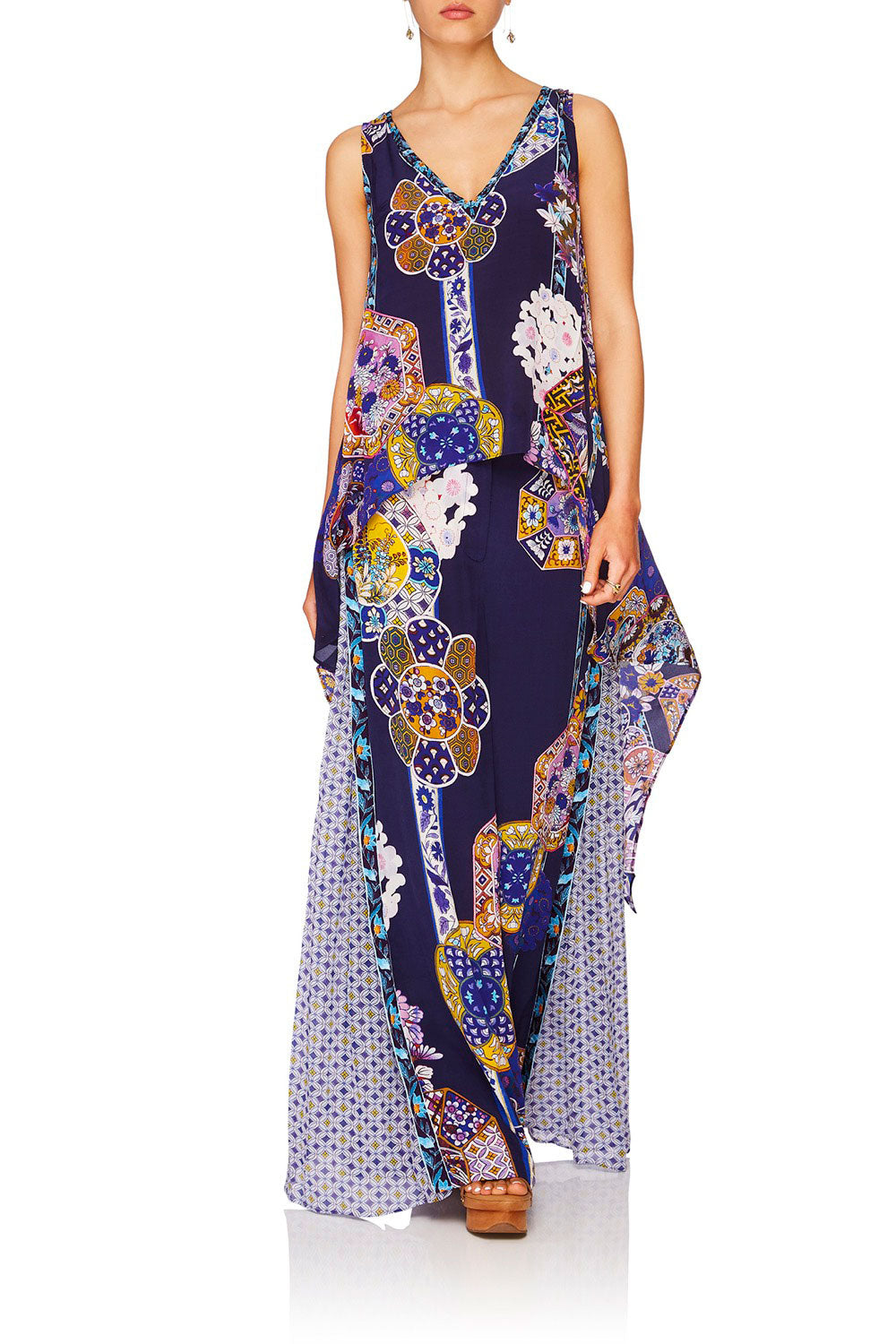 CAMILLA STAR GAZER V-NECK CROSS BACK TOP