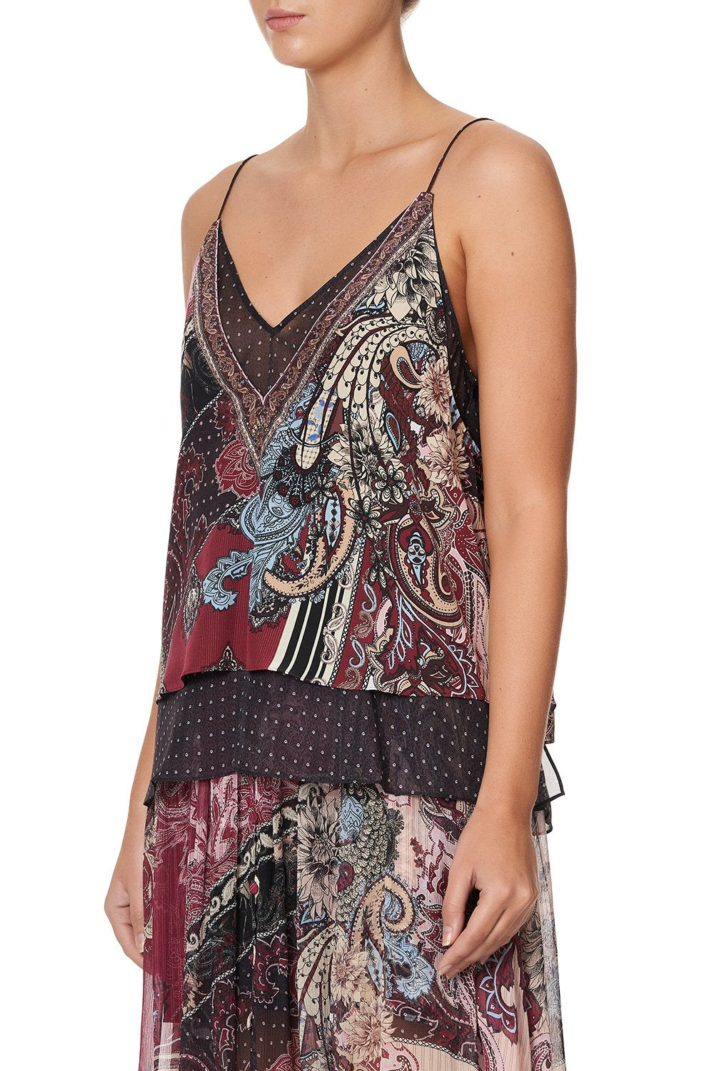 STRAP TOP WITH SHEER UNDERLAY TALE OF THE FIRE BIRD