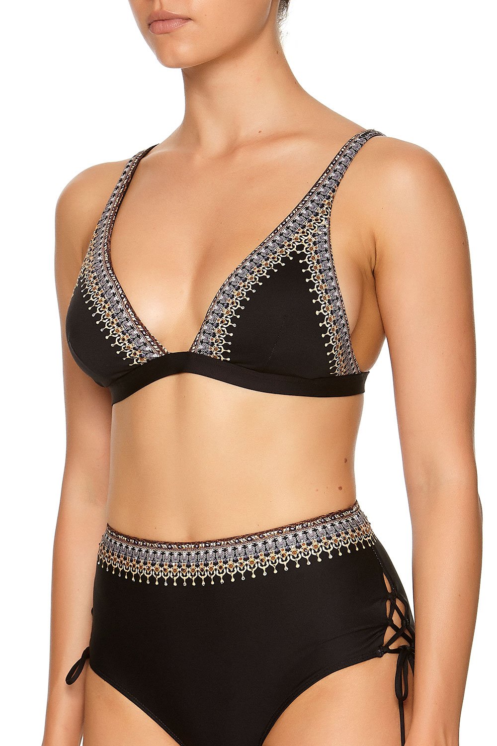 STRAPPY FIXED HIGH TRI BRA BLACK