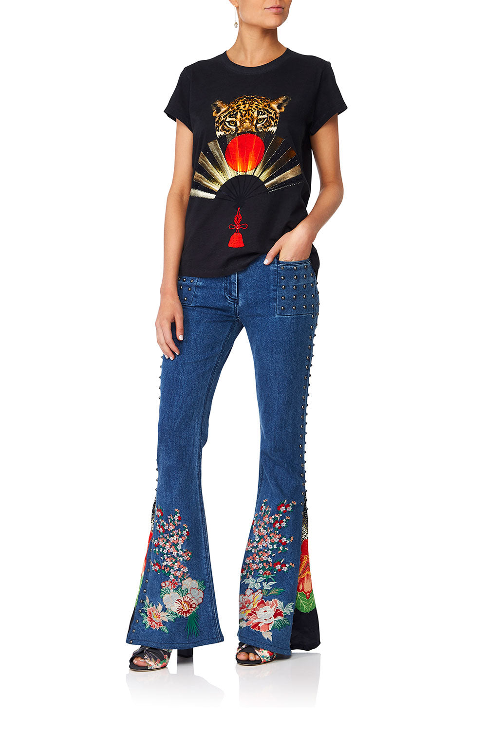 CAMILLA QUEEN OF KINGS FLARED JEAN W CONTRAST PANELS