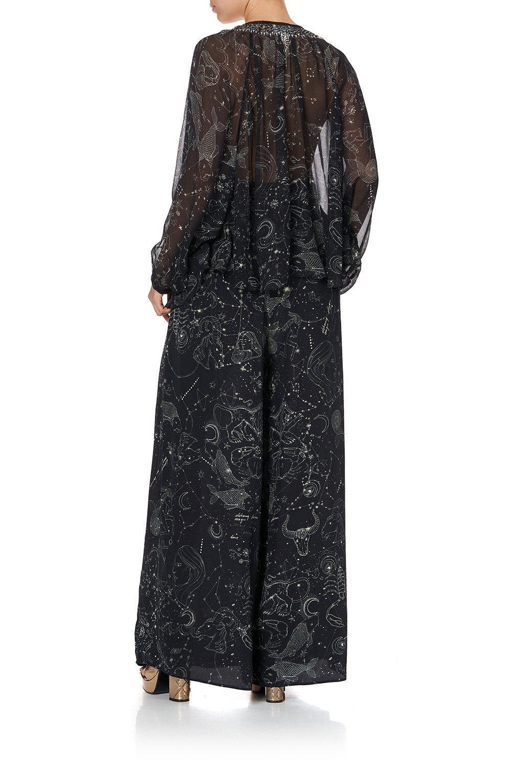 TIE FRONT HIGH LOW HEM BLOUSE MOON SET