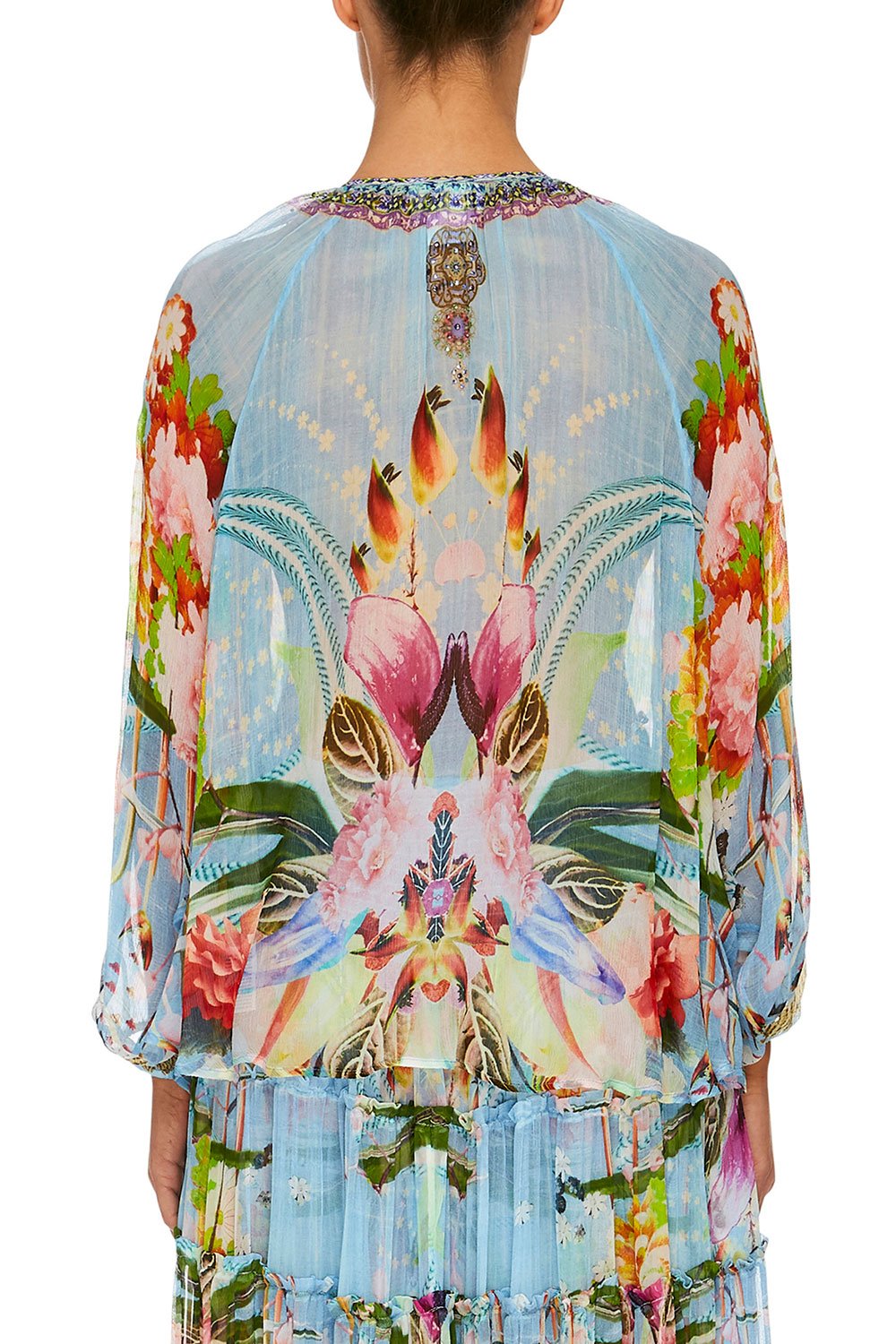 CAMILLA THE STILL ABYSS TIE FRONT HIGH LOW HEM BLOUSE