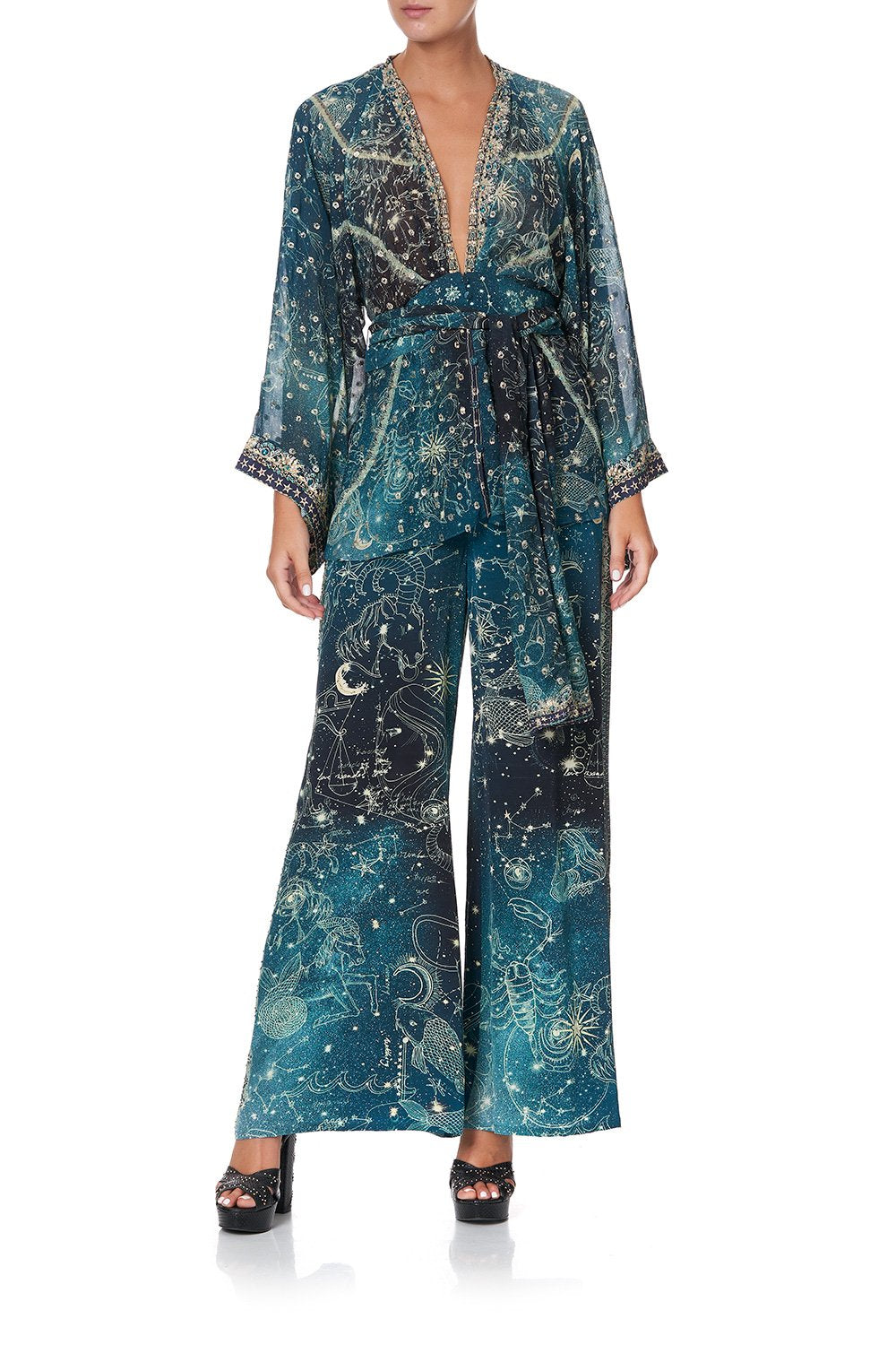 TIE FRONT WIDE SLEEVE BLOUSE WITH SHIRRED BACK INTO THE MYSTIQUE