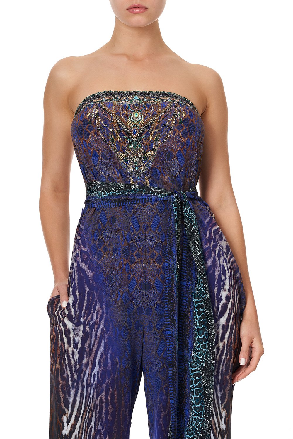 TIE WAIST STRAPLESS JUMPSUIT KOMODO QUEEN