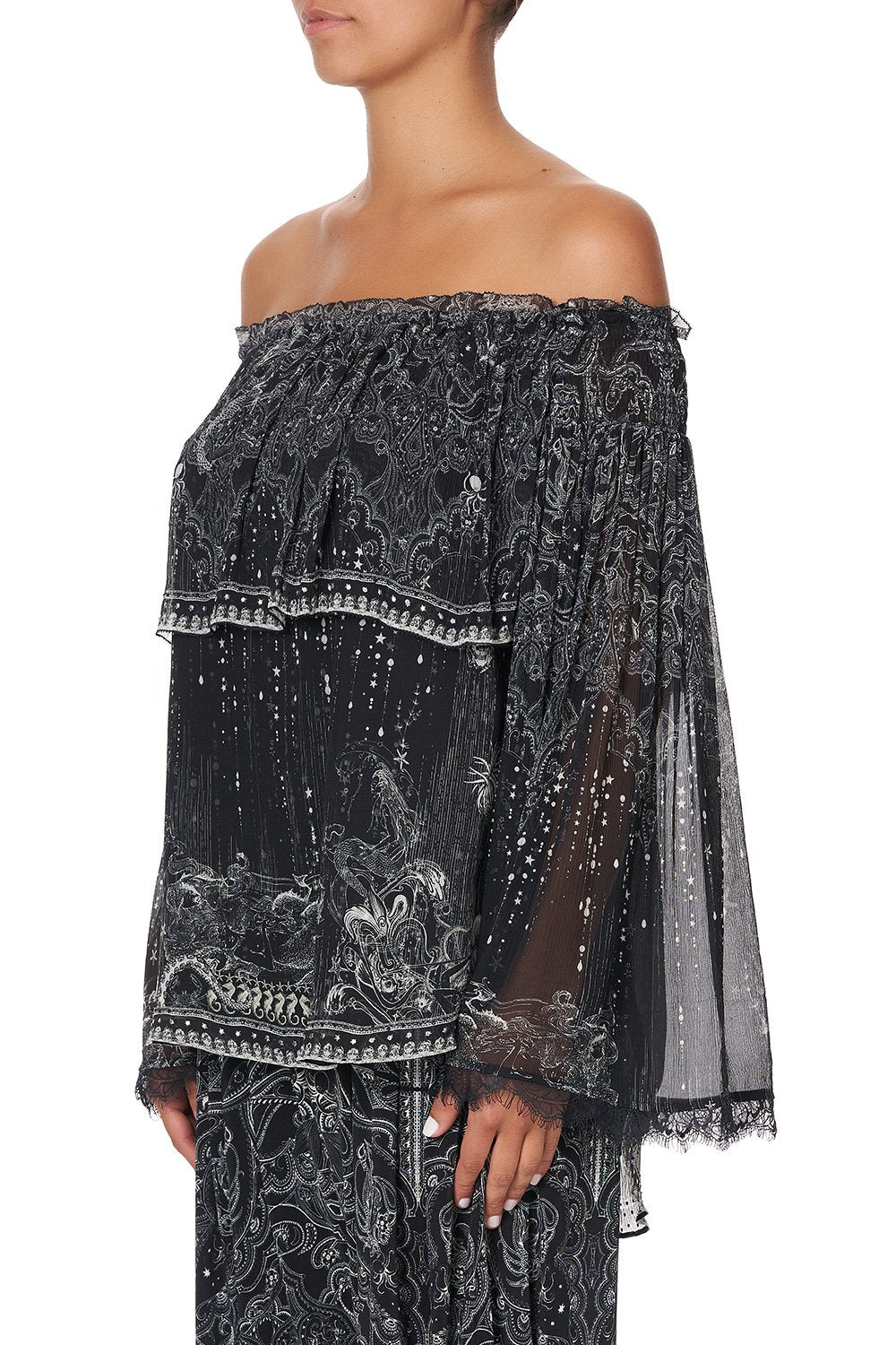 TIERED RUFFLE BLOUSE MIDNIGHT PEARL