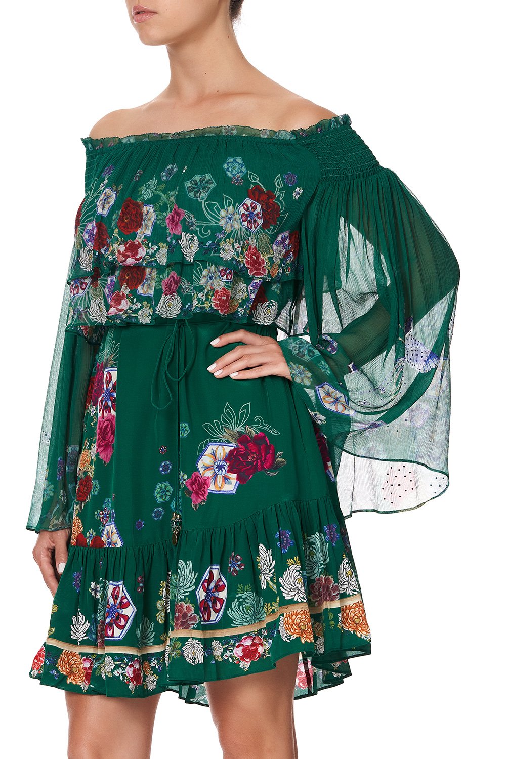 TIERED RUFFLE DRESS EMERALD'S ORBIT